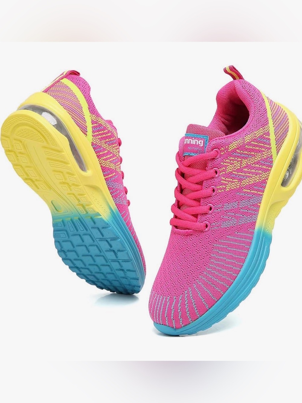 Pink Women's Athletic Sneakers with Blue Sole and Yellow Accents